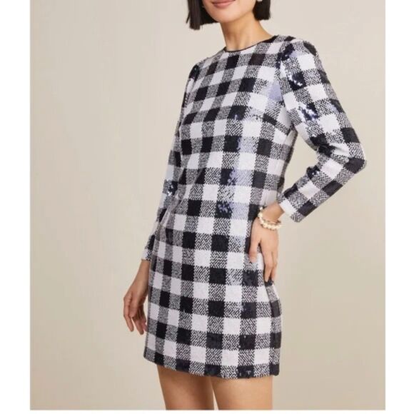 Vineyard Vines Buffalo Check Sequin Dress Gingham Navy Large NWT - Picture 1 of 12